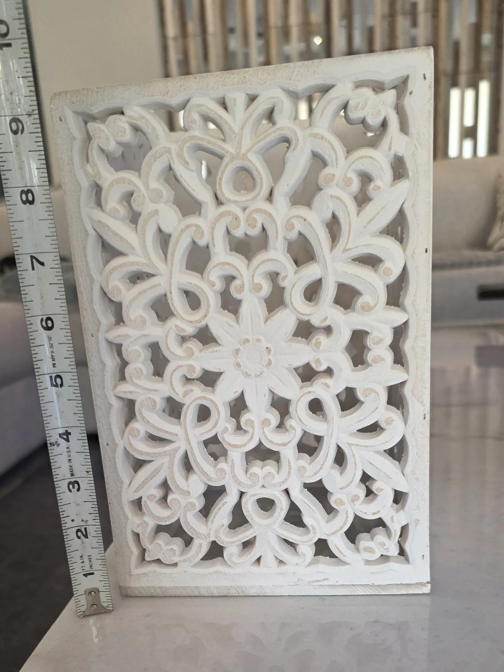 White Carved Floral Lantern Accent